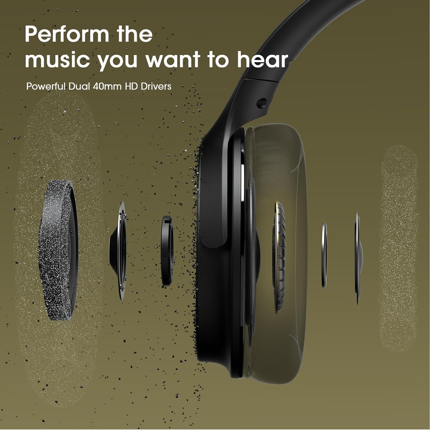 DOQAUS Bluetooth Headphones Wireless, 70H Playtime Bluetooth 5.3 Wireless Headphones over Ear, 3 EQ Modes, Hifi Stereo Foldable Headphones with Microphone, Soft Earpads, for Phone PC Travel(Black) - Light Grey image number 4