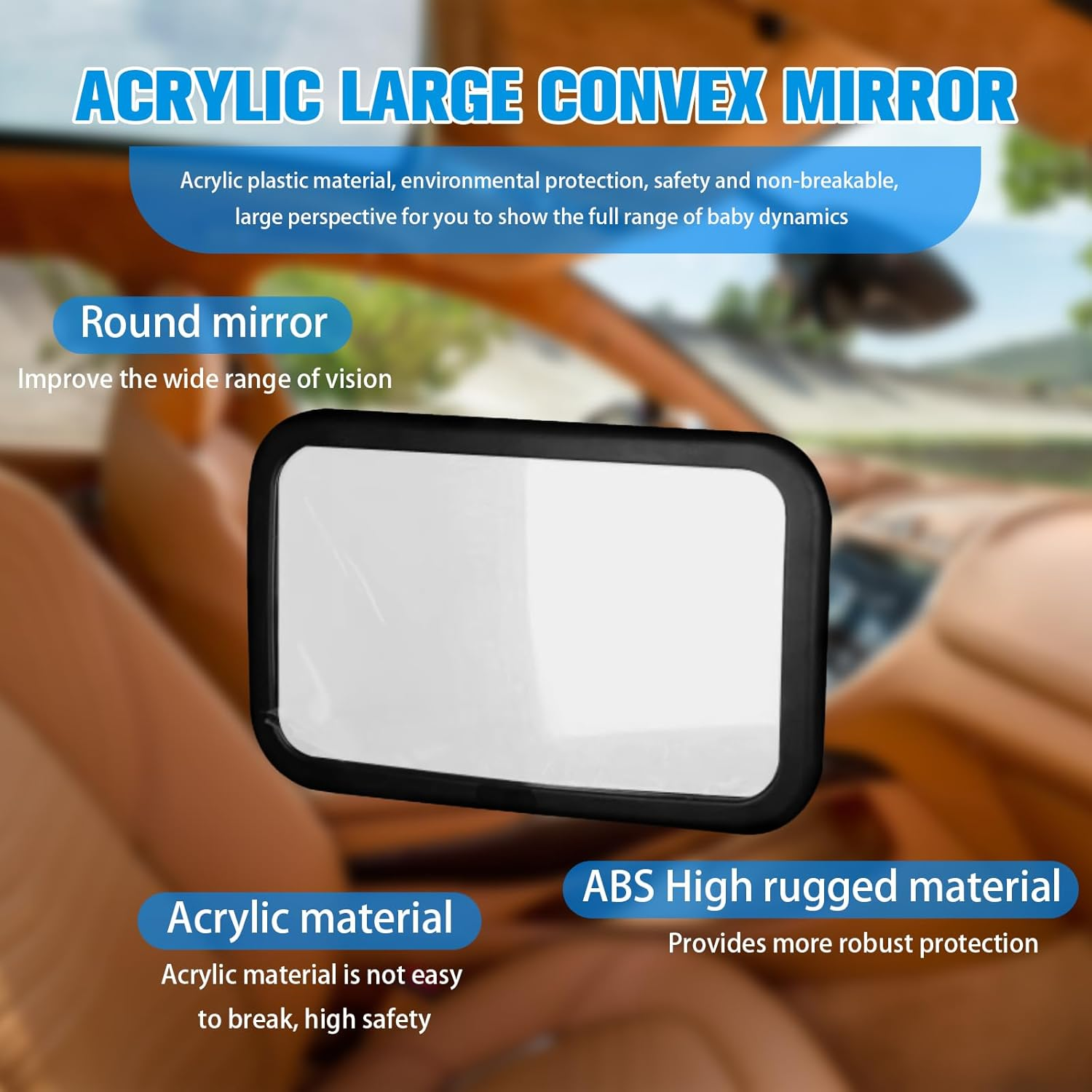 Baby Car Mirror Rear Facing - Newborn Baby Car Seat Seat Mirror,100% Shatterproof and Wide Rearview & 360&deg; Rotation,Easy Assembled（9.6 X 6.9 In) image number 6