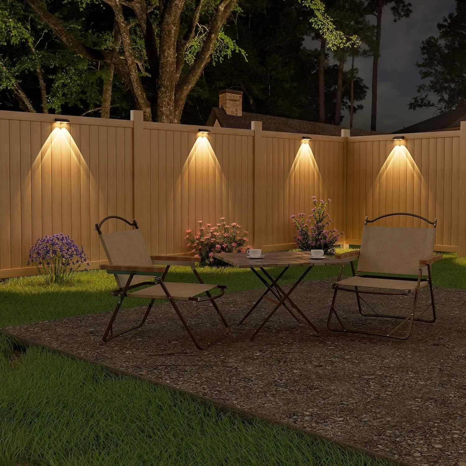 Outdoor Solar Wall Lights, 8 Pack Solar Fence Lights Warm White & 11 RGB Modes Waterproof Wireless Stick on Wall Lamps for outside Garden Backyard Deck Stair Yard Railing Patio D&eacute;cor(Black) image number 3