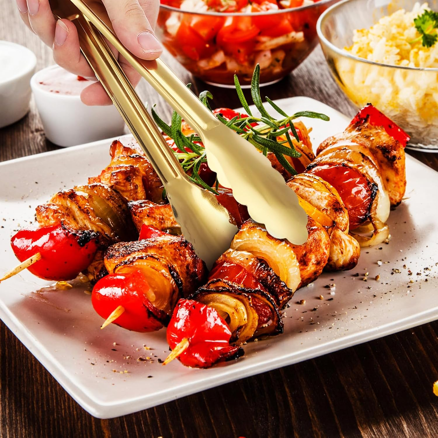 Luxshiny 4Pcs Golden Stainless Steel Serving Tongs for Cooking, BBQ, Grilling, Appetizer, Dessert, Ice Bucket, Sugar Cubes image number 5