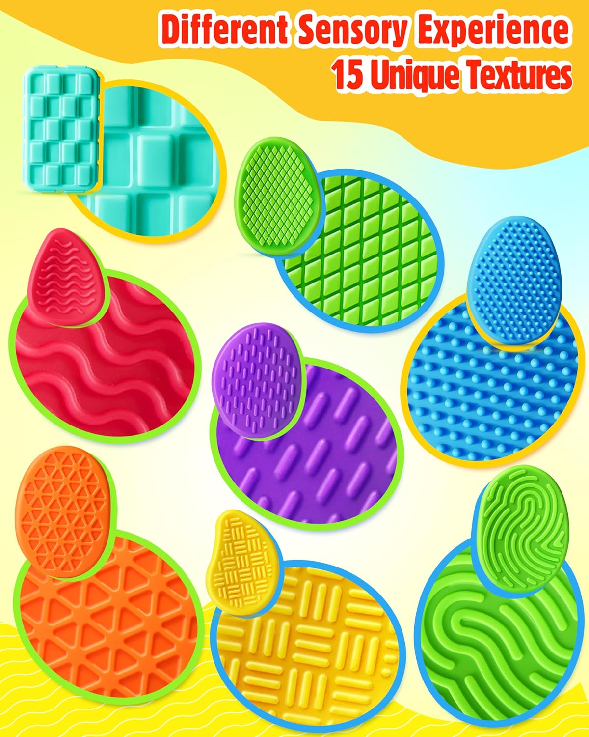 Sensory Fidget Toys for Kids Adults: 16 Pack Textured Silicone Worry Stones for Anxiety Relief, Sensory Stress Toy for Autism Kids Calming, Quiet Small Fidgets for Classroom Prizes image number 2