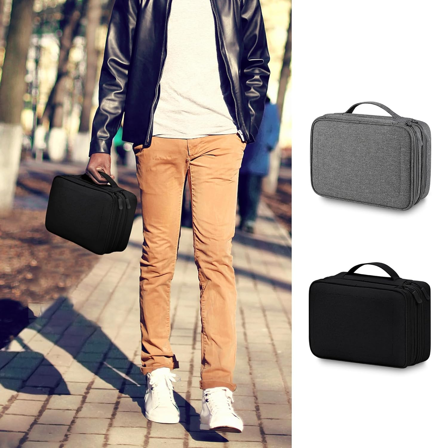 IGOLUMON Electronics Organizer Portable Travel Cable Organizer Bag Waterproof Double Layer Electronic Accessories Carrying Case for Power, Chargers, Hard Drives, Black