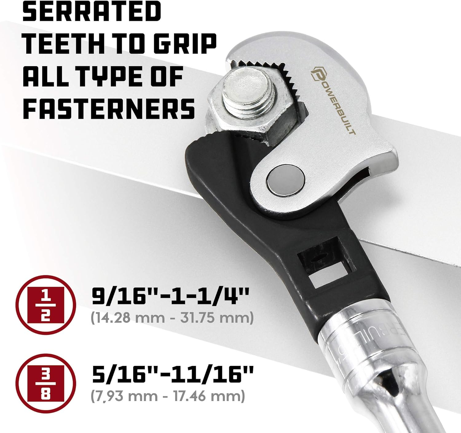 Powerbuilt 2 Piece Spring-Loaded Crowfoot Wrench Set, Adjustable, Auto Size, Universal, Self-Adjusting, Power Grip, Rapid Wrench- 240274 image number 4