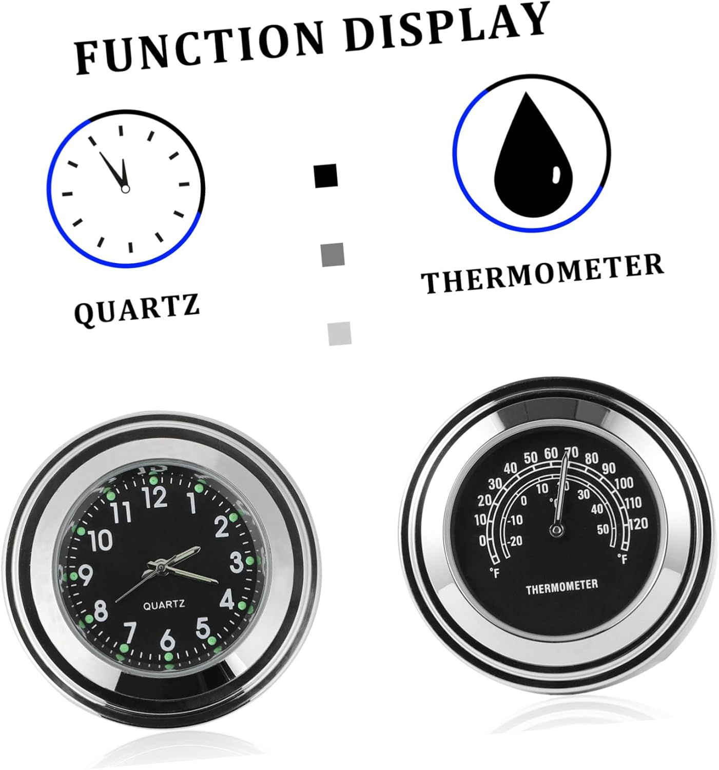 BESPORTBLE 2Pcs Motorcycle Handlebar Clock Thermometer Waterproof 22-25Mm Practical Dial Handlebar Mount Motorbike Accessories image number 6