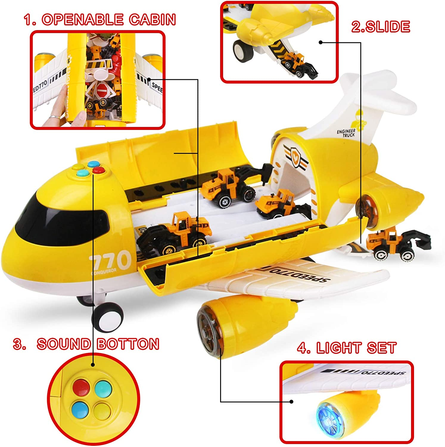 Coolplay Carrier Toy Plane Mini Construction Vehicles Set for Kids Gift Little Car Toy with Road Signs for Boys and Girls image number 5