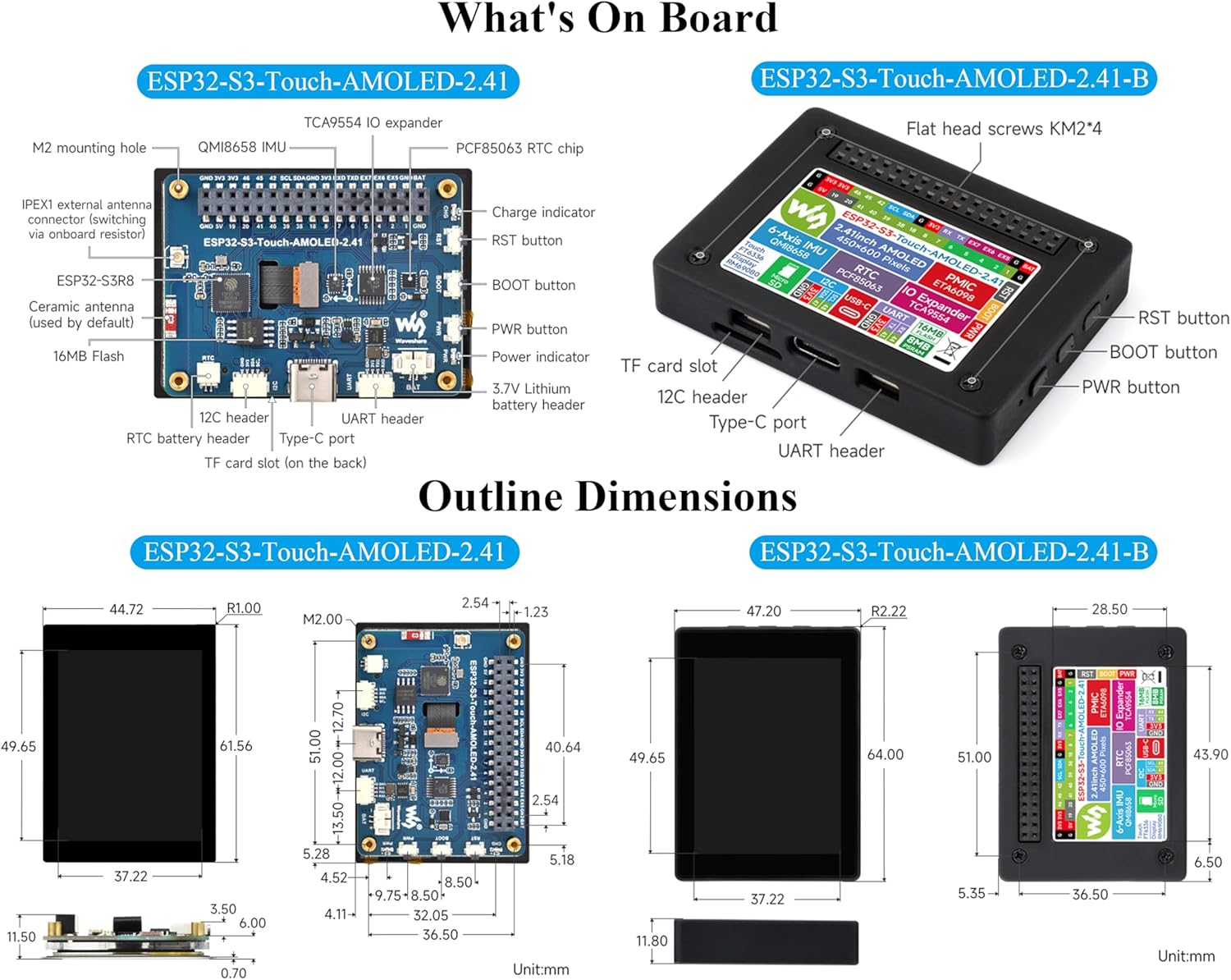 ESP32-S3 2.41Inch AMOLED Capacitive Touch Display Development Board, 600X450 Resolution 16.7M Colors, 32-Bit LX7 Dual-Core Processor, Support Wi-Fi and Bluetooth 5, Rich Interfaces (With Case) image number 2