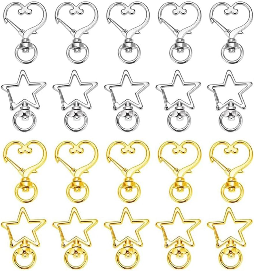 20Pcs Metal Swivel Lobster Clasp Snap Hook Heart Shape, Metal Heart Spring Snap Keychain Clip DIY Key Chains Accessories,For Jewelry, Keychain Making, DIY Craft(Gold, Silver) image number 2