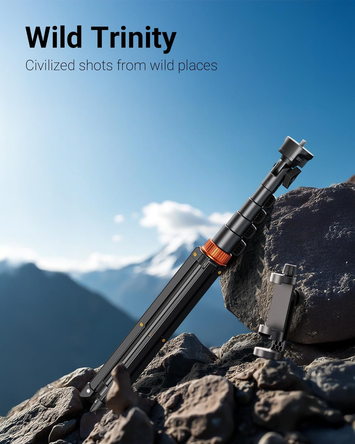 66" Phone Tripod, Tripod for Iphone with Remote & Ultimate Phone Mount, Extendable Selfie Stick Cell Phone Tripod Stand for Video Recording, Compatible for Iphone/Android/Camera image number 3