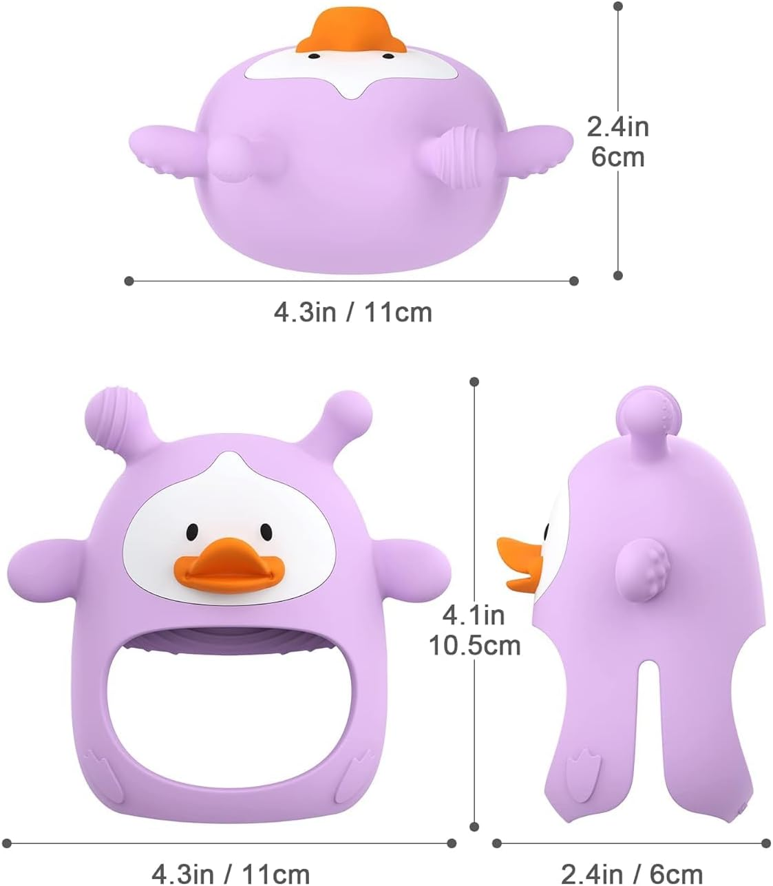Yummy Baby Cute Duck Teething Mitten for Babies, Easy to Hold, No-Drop Design, Silicone Baby Teether Toys, Relief from Teething Pain, Nipple Shaped Duck Hands Comfort Gums (Magenta Purple) image number 2
