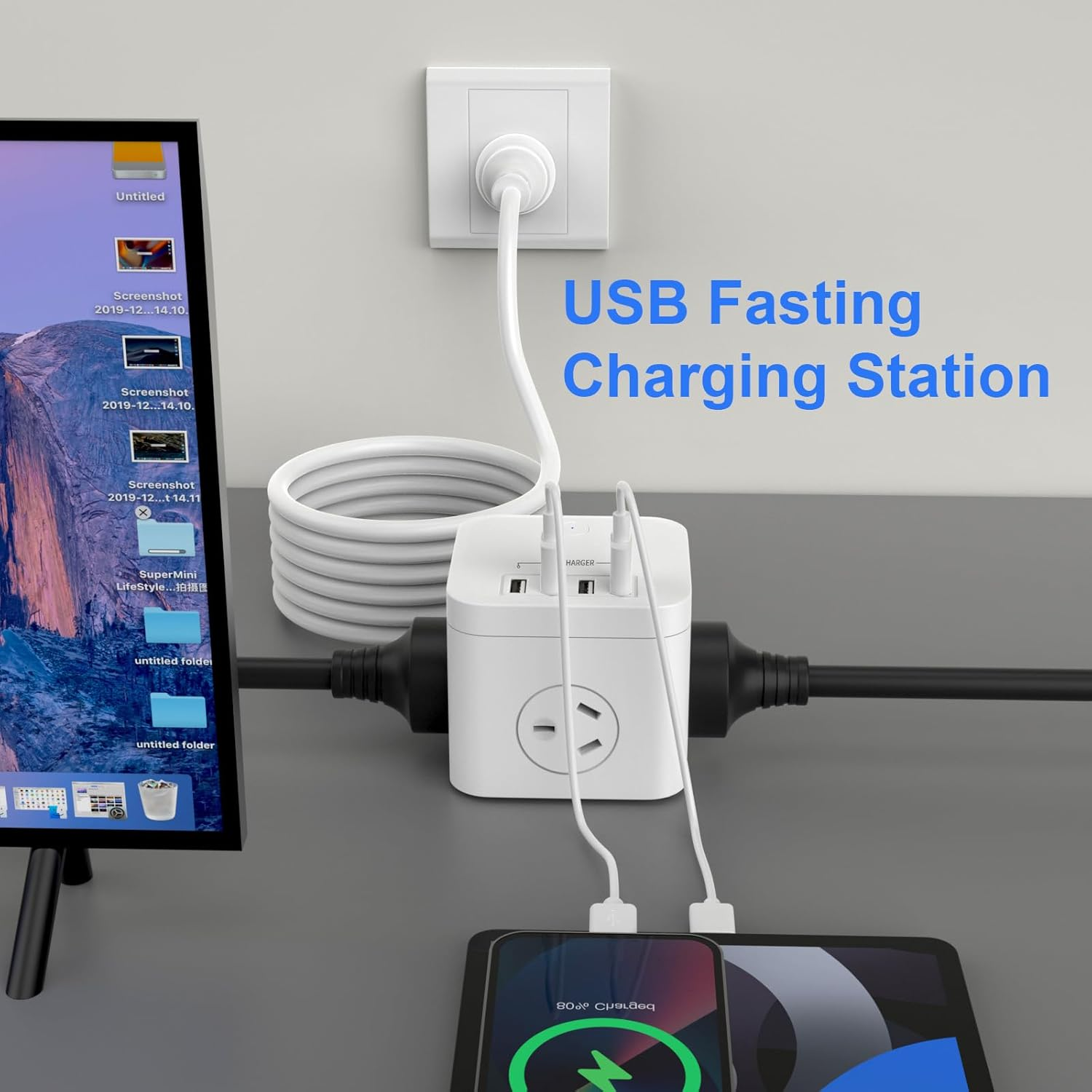 HITRENDS Power Strip with USB, Cube Charging Station,Outlet Extender with 3 AC Outlets, 4 USB-A Power Strip Surge Protector, 1.8M Power Cord, USB Power Board for Household Appliance image number 2
