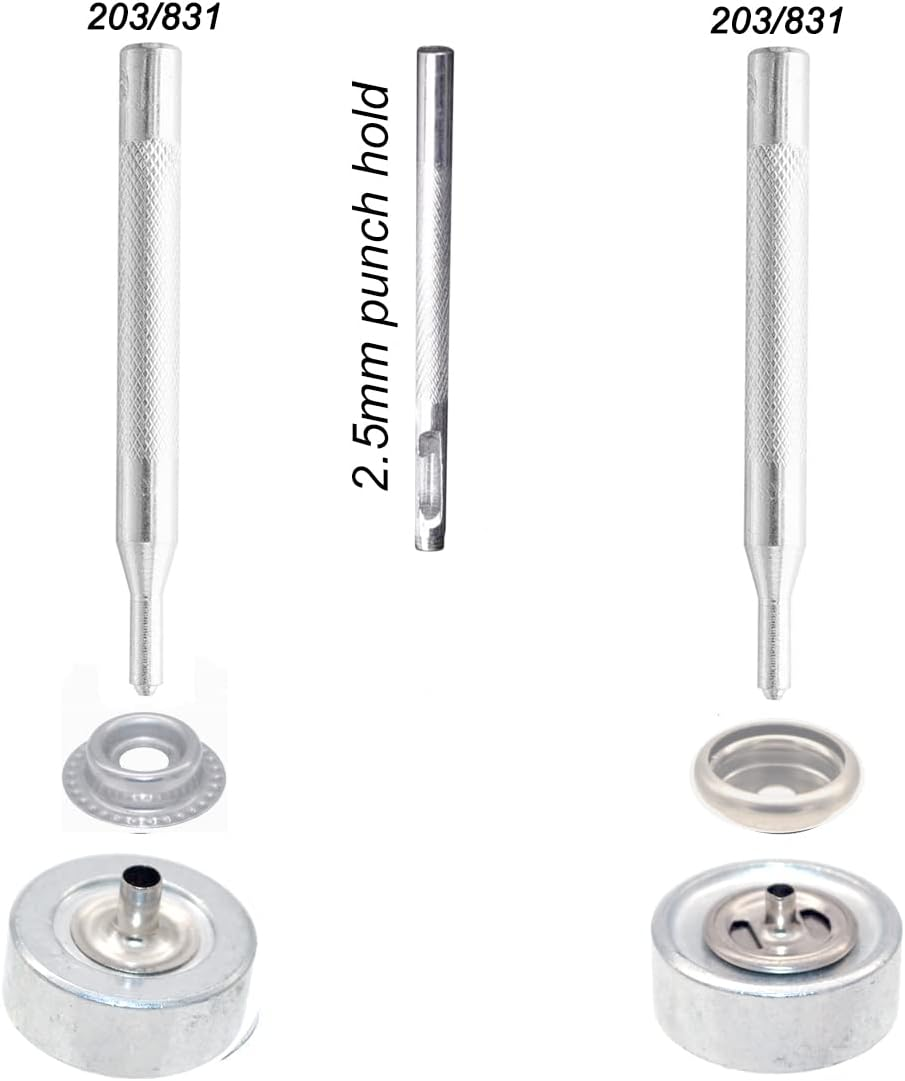 25Sets 12.5Mm Stainless Steel Fastener Snap Press Stud Button with Punching Tools Kits for Coats Bags Leathers Marine Boat Canvas Silver with Tools image number 3
