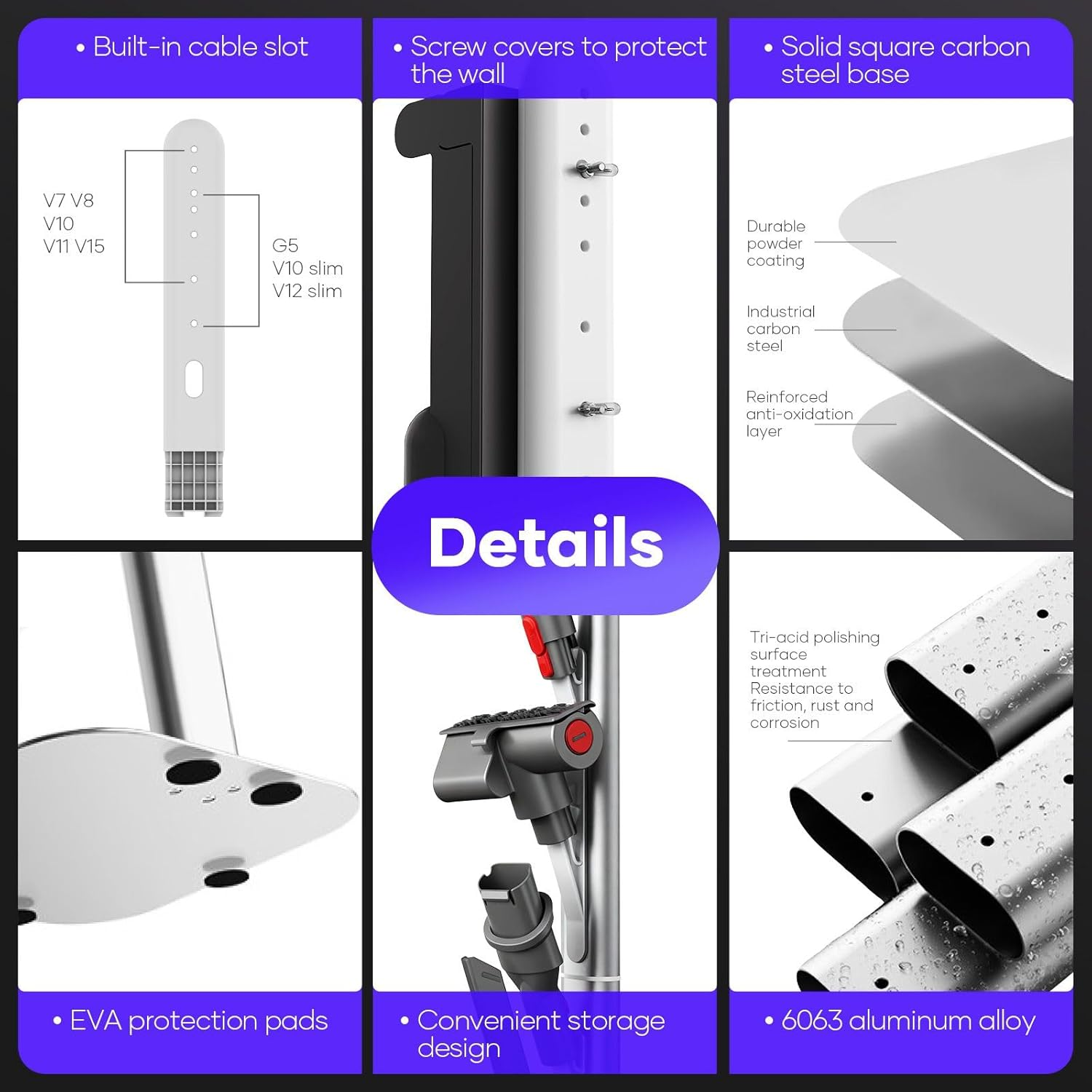 Maxkon Freestanding Vacuum Cleaner Stand Rack Hook Compatible for Dyson V7 V8 V10 V11 V12 V15 G5 Detect Slim Cordless Stick Cleaning Attachment Storage Holder Metal Base image number 2