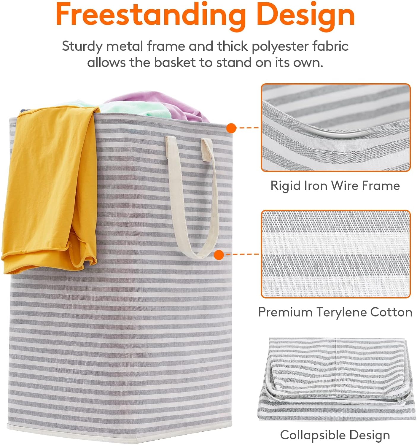 Lifewit 80L Large Laundry Hamper, Collapsible Laundry Basket with Easy Carry Handles, Freestanding Waterproof Washing Basket in Laundry Room Bedroom Bathroom Dorm, Grey image number 1