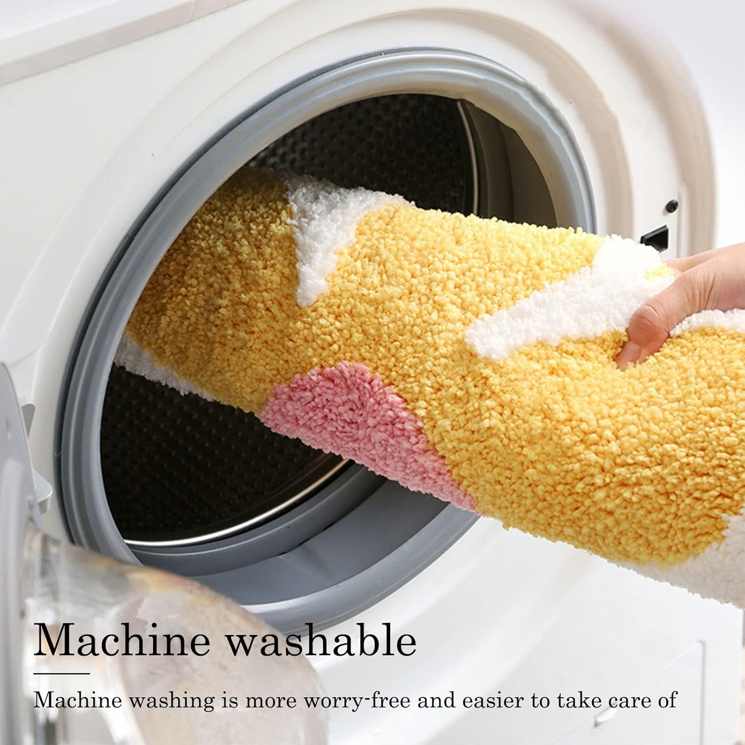 Cute Bath Mat, Soft Superfine Fiber Flower Floor Mat Bathroom, Non Slip Water Absorbent Rug Bath Mat Door Mats Rugs for Entrance Bedroom Kitchen Bathroom Toilet Floors 65 X 65Cm (Yellow)