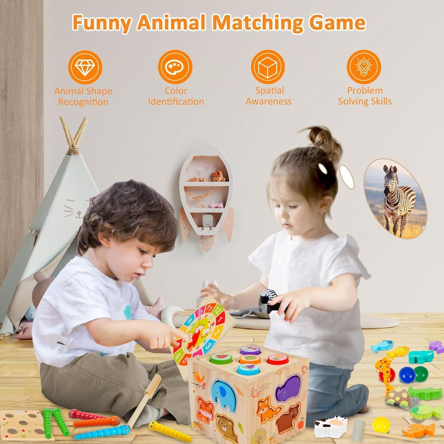 Wooden 8-In-1 Activity Cube, Toddlers Montessori Toys for 1 2 3 Year Old Educational Learning Preschool Learning Motor Skills Game Toy for Baby Boys Girls Birthday Gift