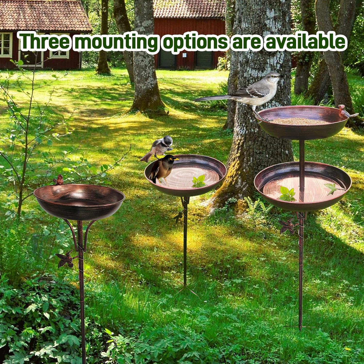 Gripebao 120 Cm Large Metal Bird Bath and Feeder for Outside, Tall Freestanding Birdbaths for Outdoors, Removable Double Water Feeder Bowl with Stable 5-Prong Pedestal for Garden Lawn Patio image number 4