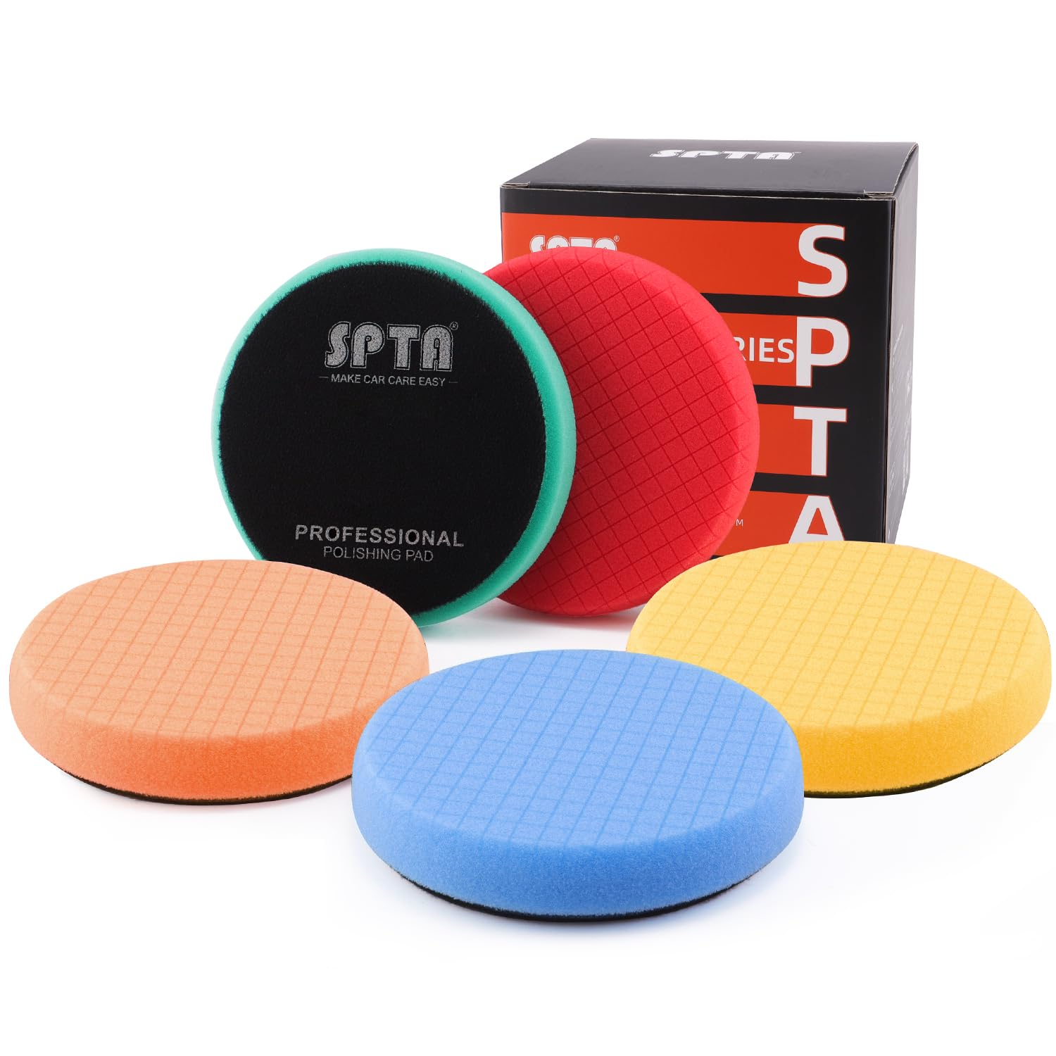 SPTA 5Pc 5.5 Inch Face for 5 Inch 125Mm Backing Plate Compound Buffing Sponge Pads Cutting Polishing Pad Kit for Car Buffer Polisher Compounding,Polishing and Waxing image number 6
