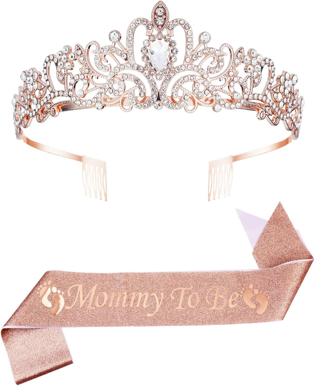SAVITA Mom to Be Baby Shower Decorations - Mommy Sash and Tiara Set with Crown for Pregnant Mom (Rose Gold) image number 6