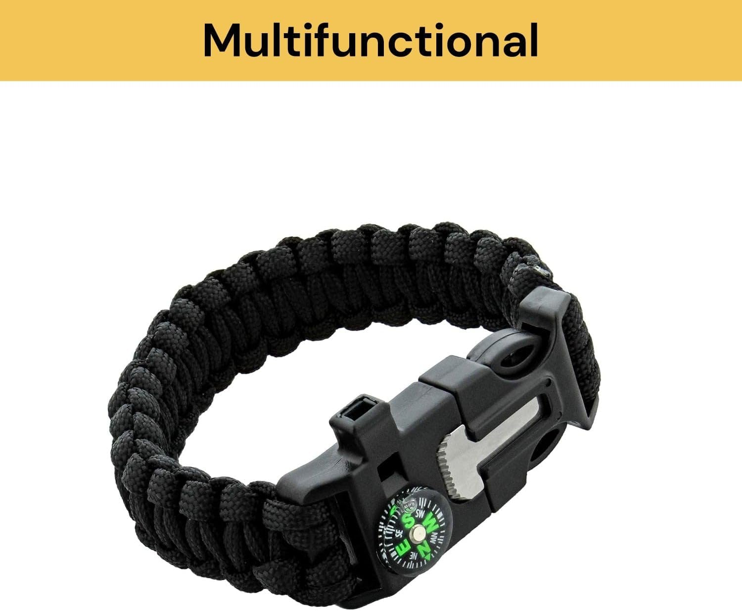 EZONEDEAL Paracord Survival Bracelet- Compass, Flint Steel Fire Starter Ferro Rod, Mini Saw, Whistle, Adjustable Wrist Size for Camping, Emergency Kit Equipment image number 5