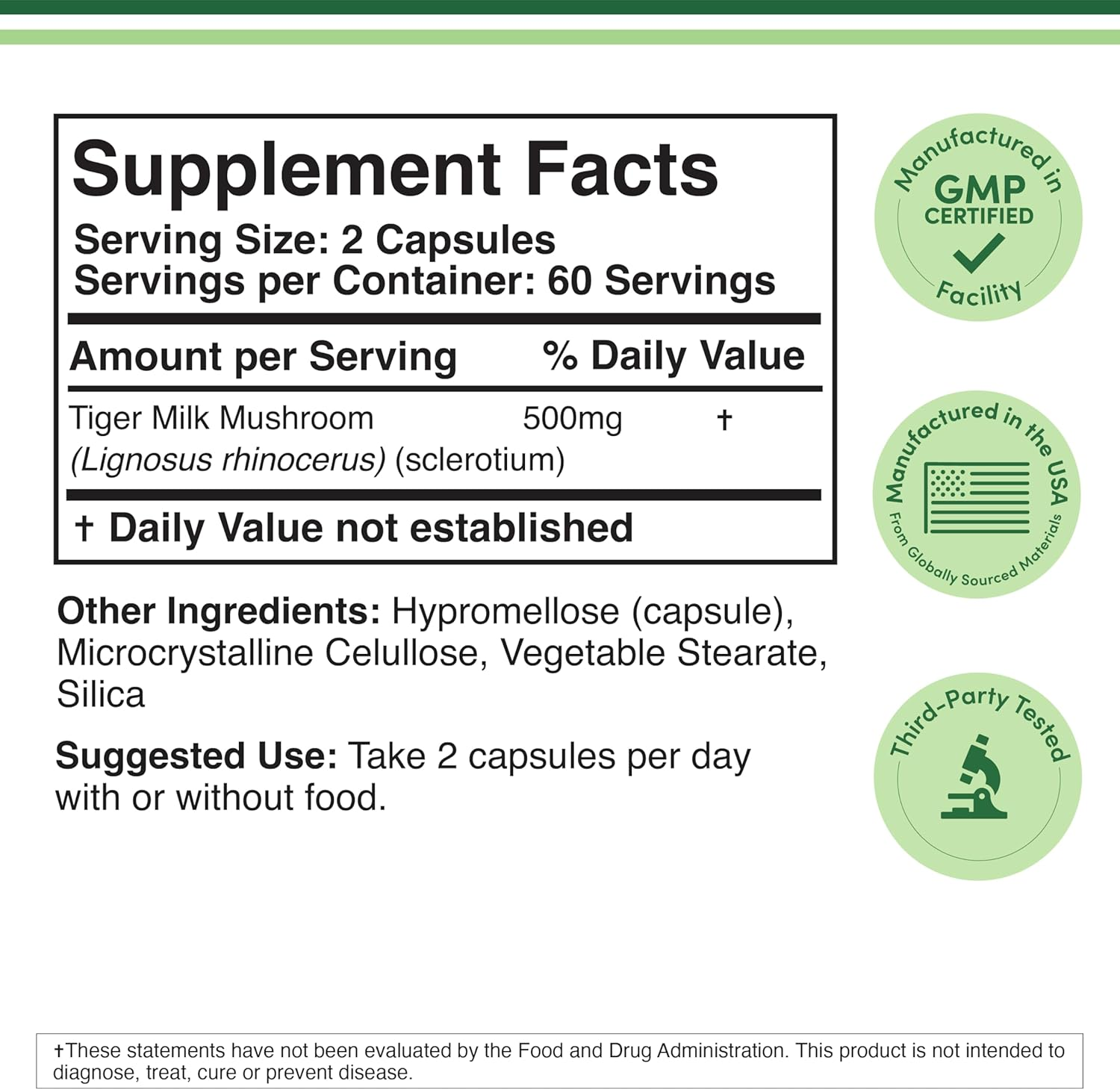 Double Wood Supplements Tigers Milk Mushroom Supplement (Lignosus Fungi) 500Mg per Serving, 120 Capsules (Antioxidant for Respiratory and Lung Health Support) Vegan Safe, Non-Gmo image number 6