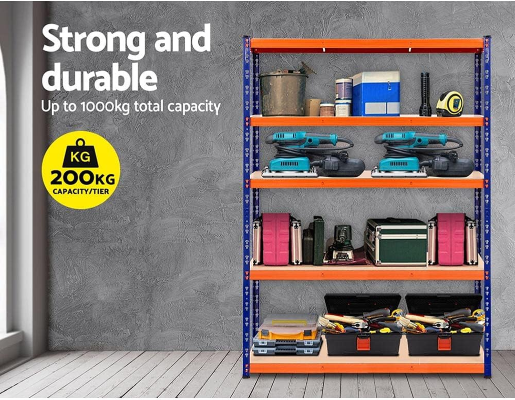 Giantz 1.8M X 1.2M Garage Shelving, Warehouse Racking System Rack Storage Shelves Industrial Commercial Organize Capacity, 5 Steel Metal Adjustable 1000KG Assembly Easy Orange&Blue image number 3