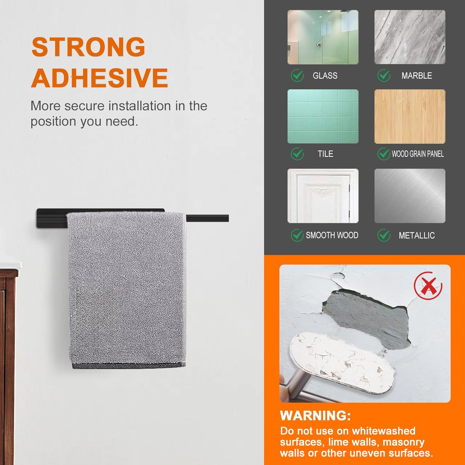 Ibergrif M34453B Towel Rail, 39CM Self Adhesive Hand Towel Holder for Bathroom/Kitchen Accessory, SUS304 Stainless Steel, No Drilling image number 1