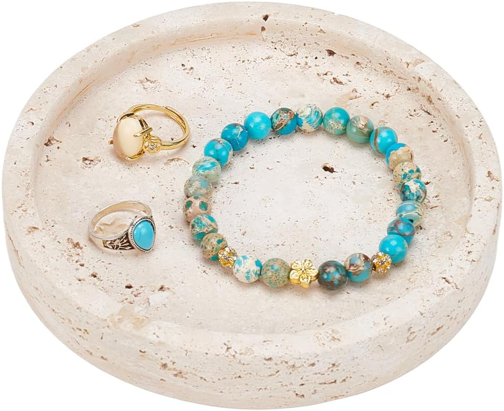 UNICRAFTALE Natural Travertine Marble Jewelry Snack Dried Tray Box with 4Pcs Glue round Loop Trinket Dish for Ring Earring Kitchen Dining & Bar Diameter 4.7 Inch