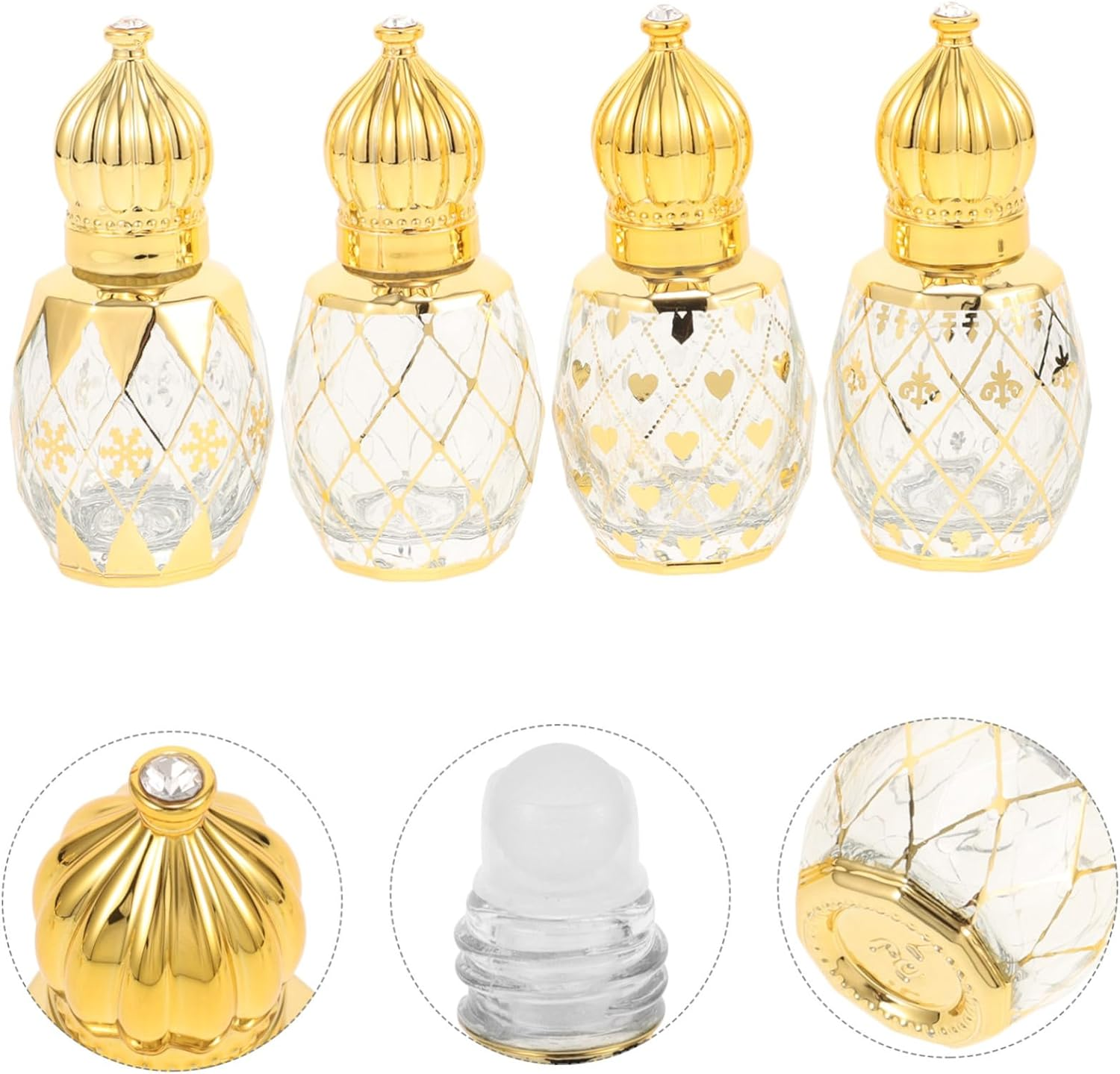 4Pcs Empty Glass Perfume Bottle Roller Alloy Cap Essential Oil Bottle for Aromatherapy and Household Use image number 2