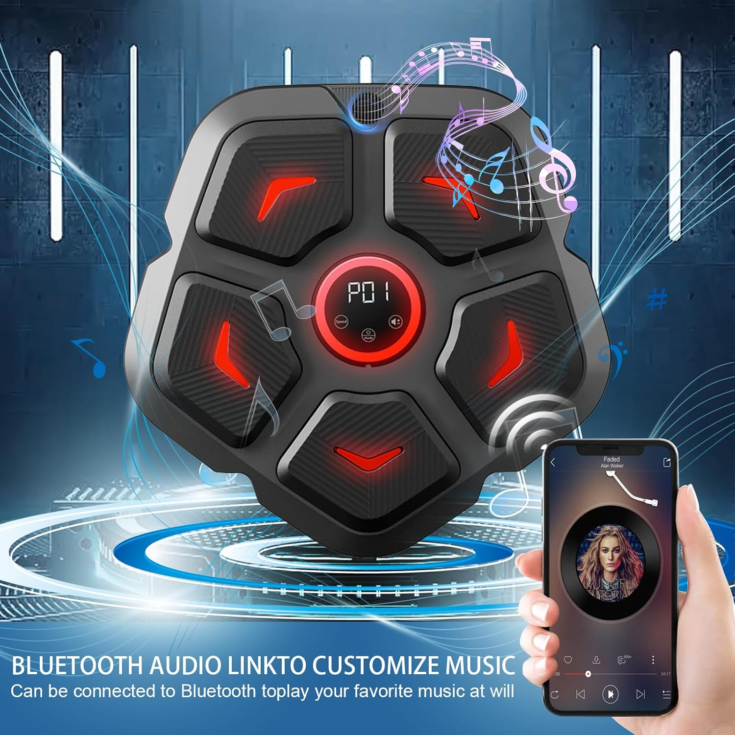 Smart Music Boxing Machine with Boxing Gloves, Musical Electronic Boxing Machine, Punch Music Workout Machine, Wall Mounted Bluetooth Music Boxing Trainer with 9 Training Modes for Home Indoor Gym