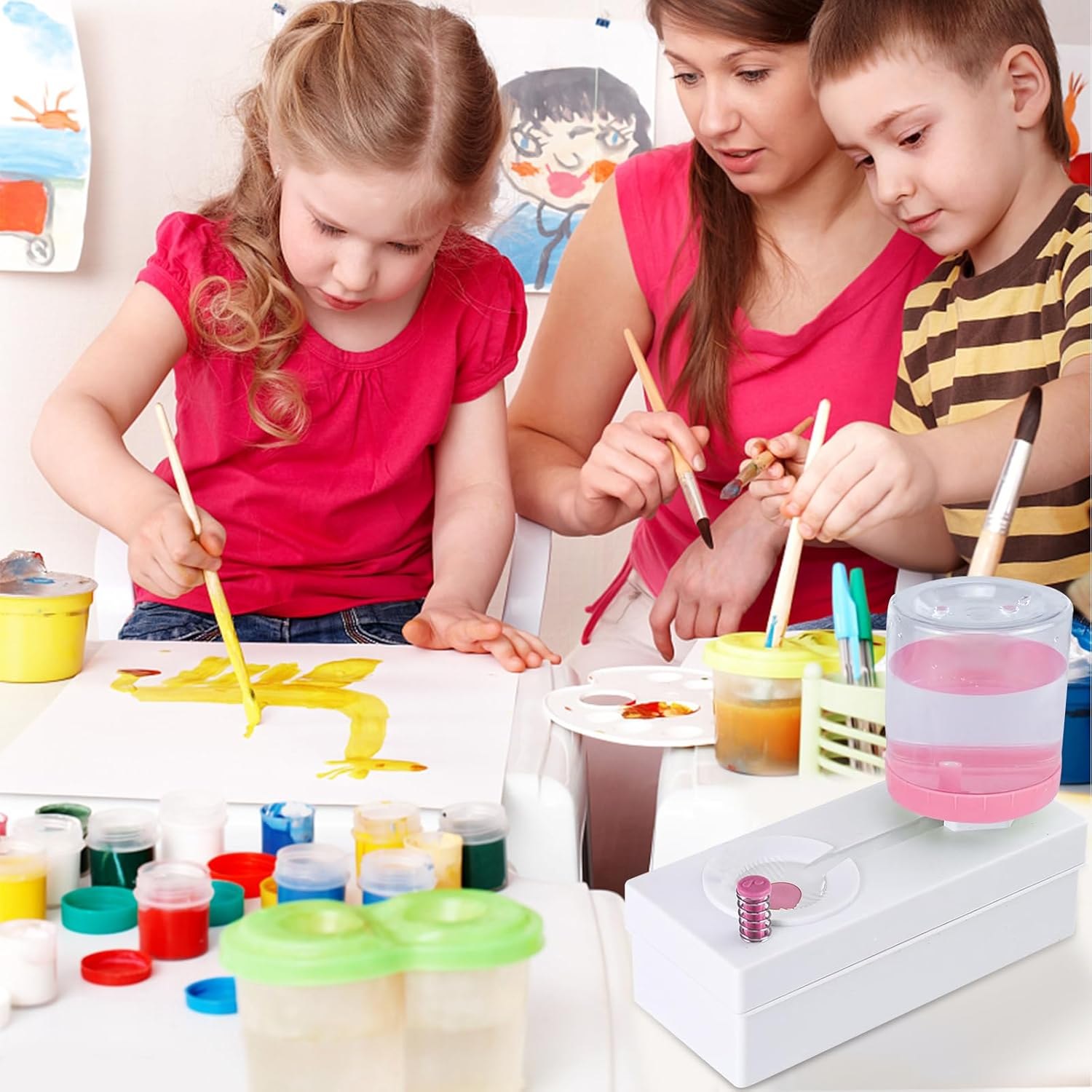 2024 Upgraded Paint Brush Cleaner Tools, Watercolor Brush Rinser Cup Painting Station, Running Water Cycle Acrylic Paint Brush Washer Flush My Brush, Art Supplies Drawing for Adults Kids