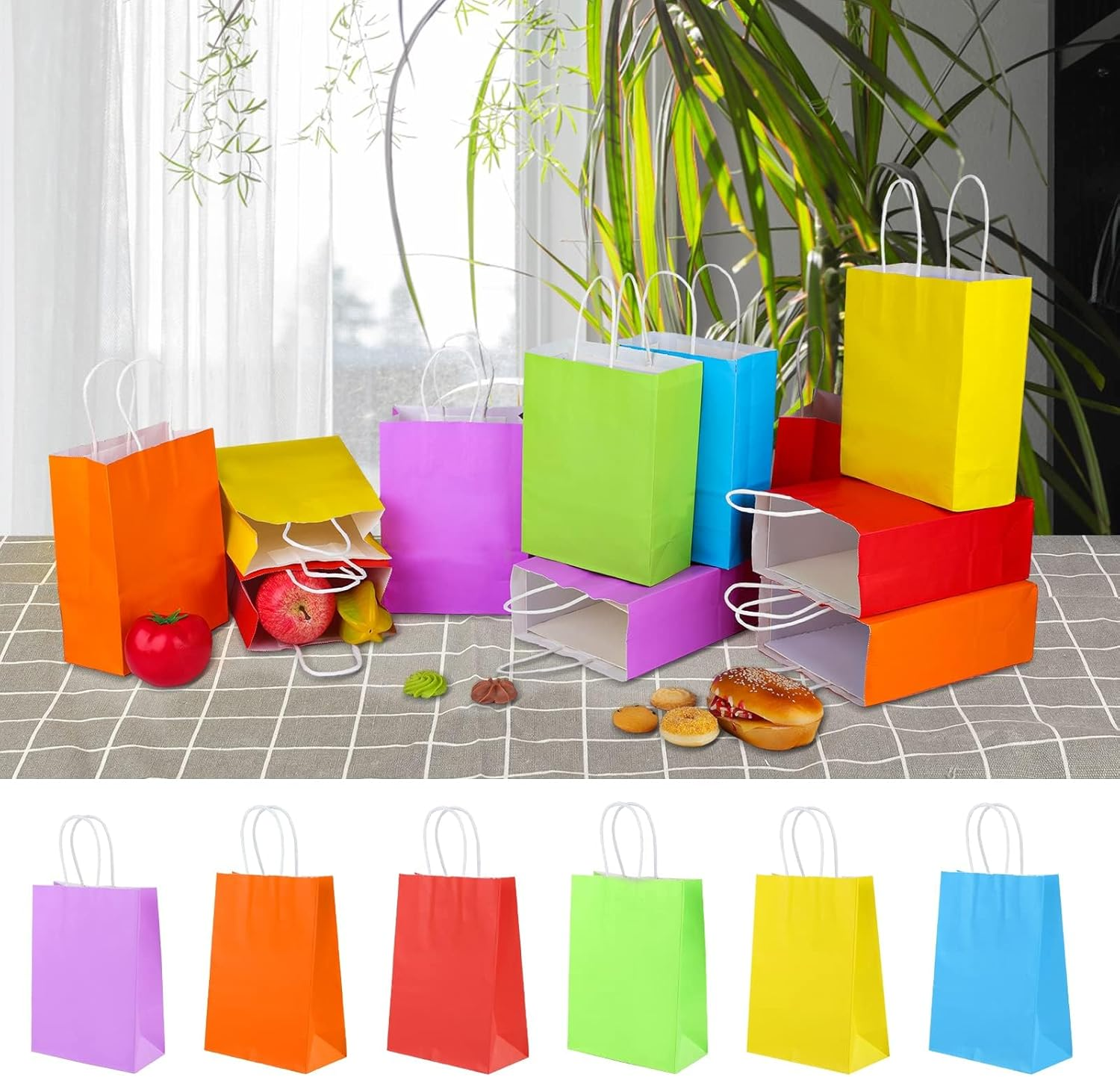 Neulsun 60Pcs Paper Gift Bags, 15 X 8 X 21Cm Kraft Paper Party Favor Bags Bulk Rainbow Goodie Bags Small Gift Bags with Handles for Kids Birthday Baby Shower Crafts Wedding Party Supplies (6 Colors) image number 5