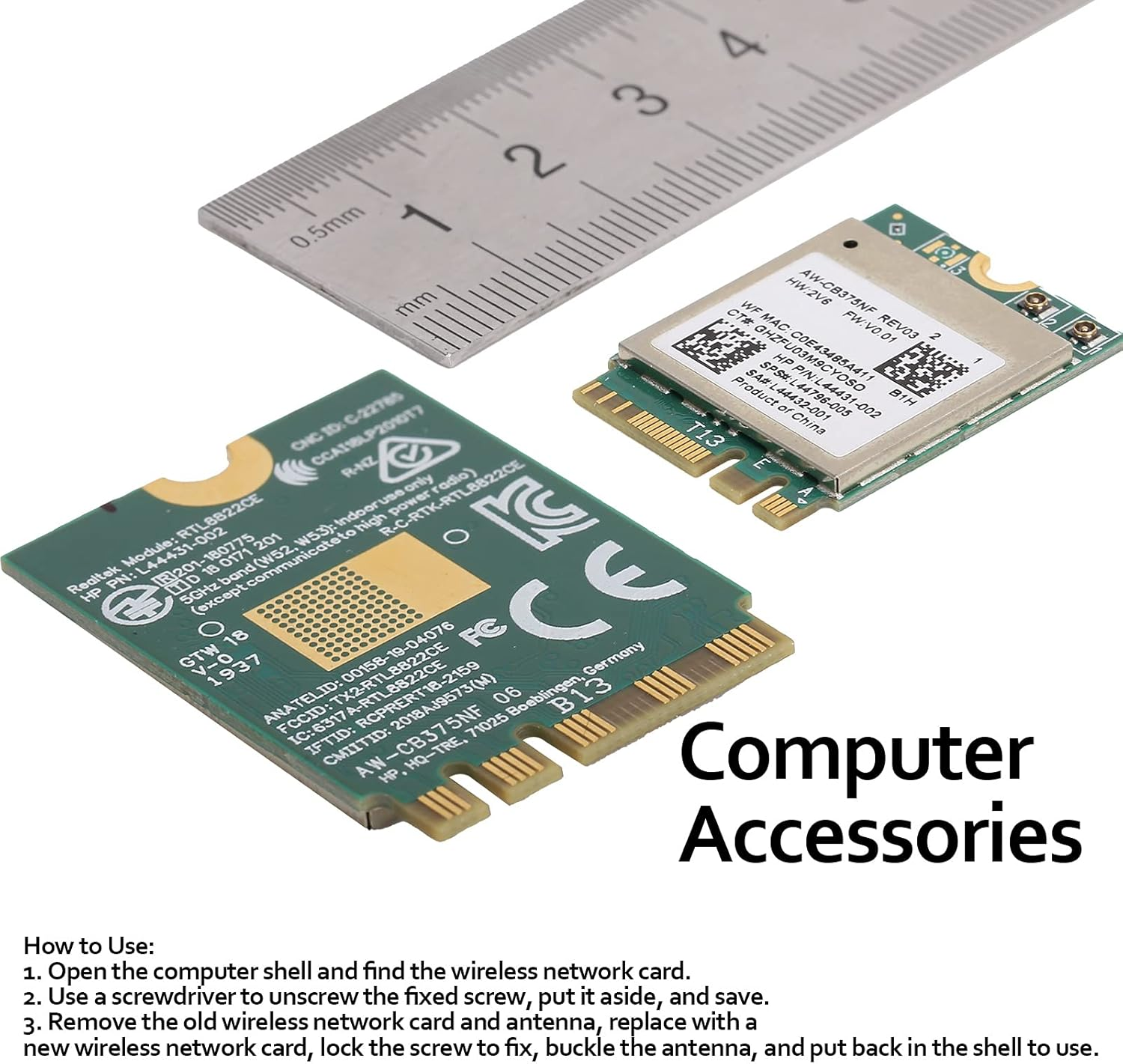 ASHATA Wifi Card, Wifi Module 2.4/5.0Ghz, Bluetooth 5.0 M.2 NGFF Wireless Network Card 802.11A/B/G/N/Ac RTL8822CE, Support for Windows 10/Linux/Android image number 2