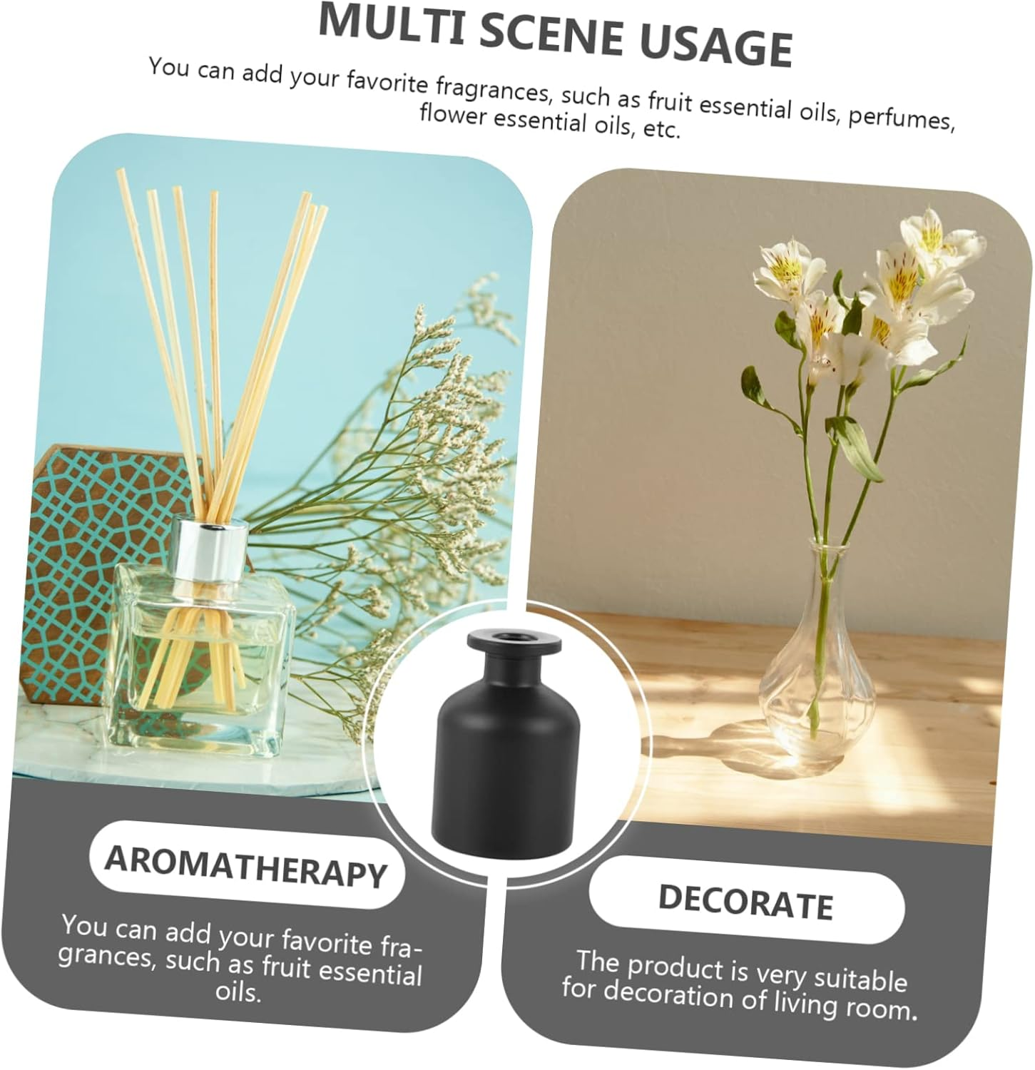 Aromatherapy Diffuser Bottle 100Ml Frosted Glass Black Matte Fragrance Release Container for Home Living Room Decor 2Pcs image number 6
