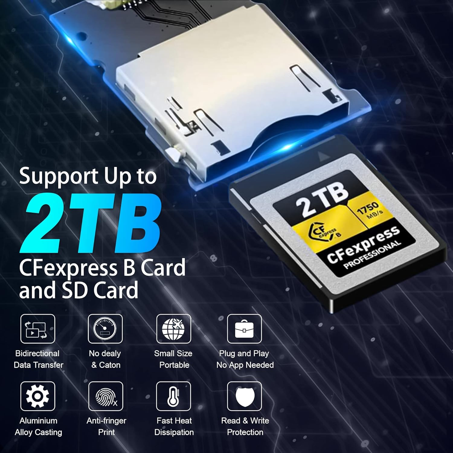 Cfexpress Type B Card Reader, USB 3.2 Gen 2 10Gpbs, Compatible with Cfexpress Type B Card/Sd Memory Card, Dual-Slot Portable Aluminum Cfexpress Card Adapter Support Windows/Android/Mac Os/Linux - Cr327 image number 6