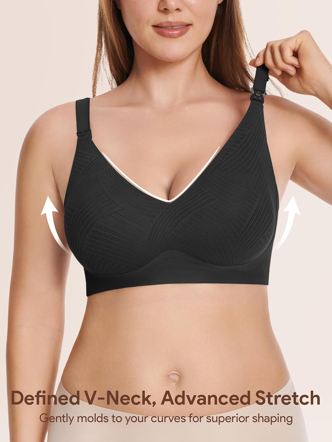 Angelhood Nursing Bras for Breastfeeding, Seamless Wireless Comfort Push up Lace Nursing Maternity Bralette for Pregnancy image number 3