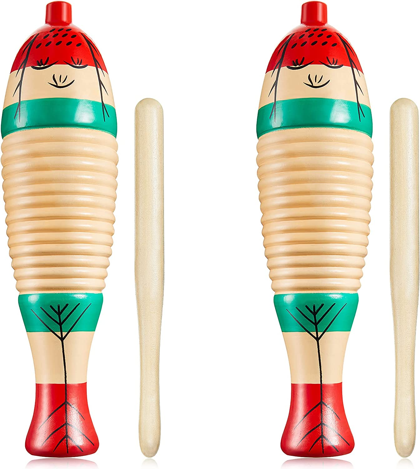 2 Pieces Colorful Fish Shaped Guiro Instrument Latin Percussion Musical Wooden Frog Instrument Musical Percussion for Adults Kids with Rhythm Sticks image number 5