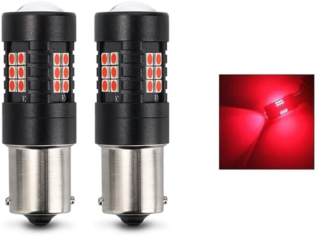 AIMALL 2PCS BAY15D 1157 Red LED Brake Tail Stop Light Bulbs 3030 21 Leds Error-Free 45Mm image number 3