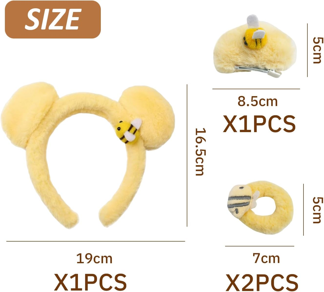 1 Headband, 1 Hairpin and 2 Hair Rings, Bee Theme Accessories, Cute Plush Hair Accessories, Clothing Accessories.