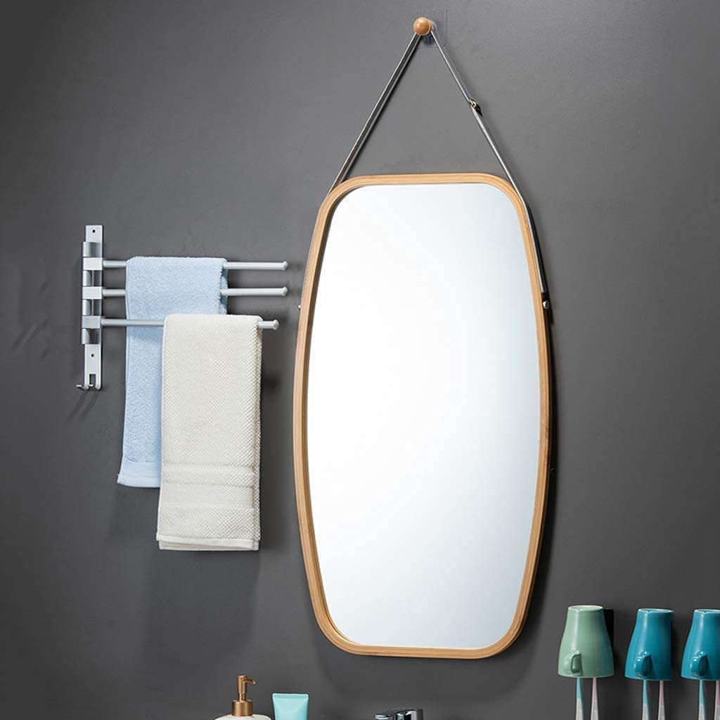 Hanging Wall Mirror 74X43Cm - Solid Bamboo Frame and Adjustable Leather Strap for Bathroom and Bedroom, Vanity Mirror, Makeup Mirror, Face Mirrors, Wall Shelf Mirror (Full Length) image number 5