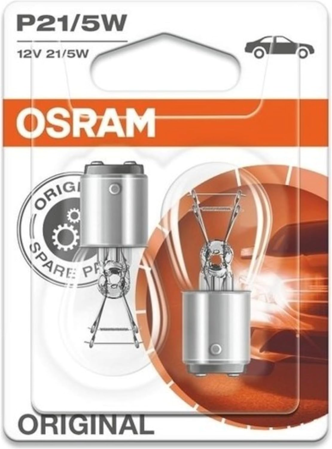 OSRAM 7528-02B ORIGINAL P21/5W Halogen, Brake Light, Rear Auxiliary Light, 7528-02B, 12V Passenger Car, Double Blister (2 Lamps)