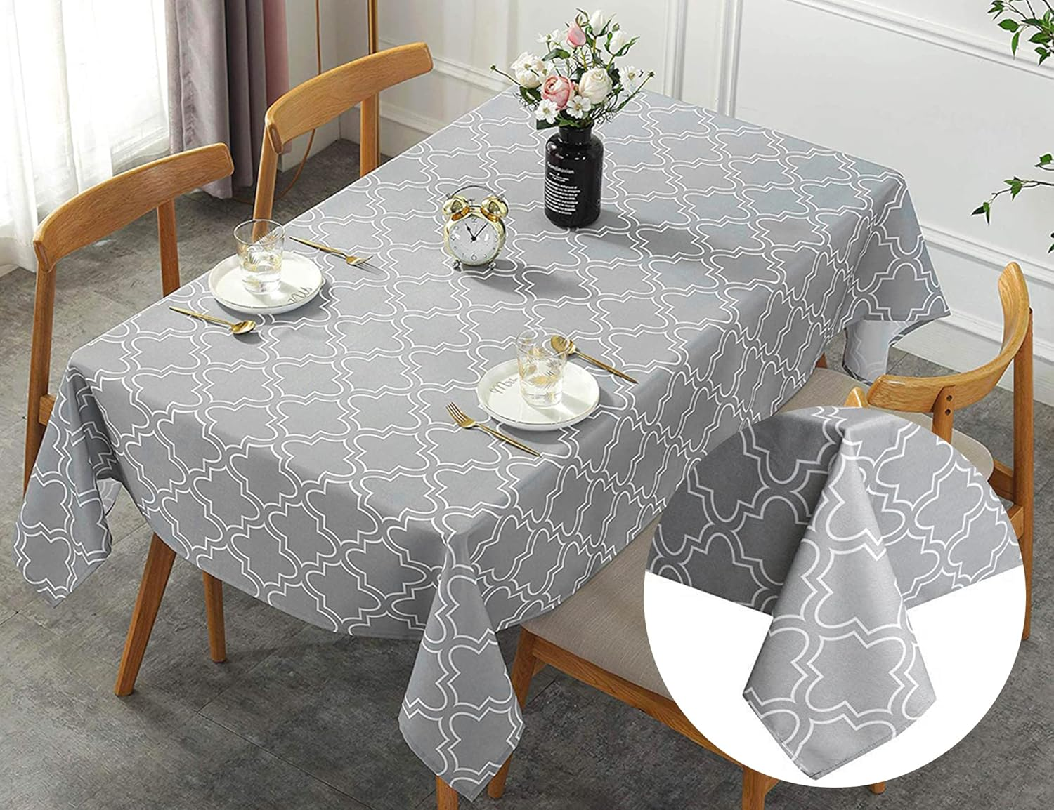 Excovip Cotton Linen Fabric Tablecloth-Washable Table Cloth-Wrinkle Free Anti-Fading,Dust-Proof Table Cover for Kitchen Dining, Party, Holiday, Christmas, Buffet(Oblong, 8-10 Seats,150X259Cm,Gray)