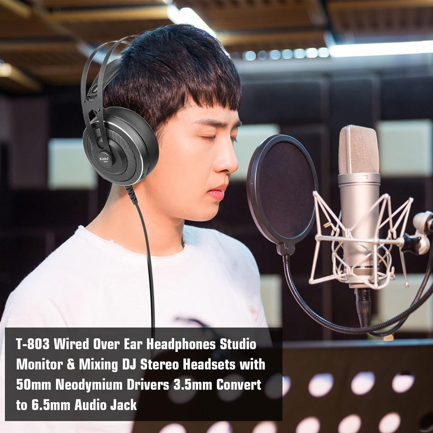 Tignapoo T-803 Wired over Ear Headphones Studio Monitor & Mixing DJ Stereo Headsets with 50Mm Neodymium Drivers 3.5Mm Convert to 6.5Mm Audio Jack for AMP Computer Recording Phone Piano Guitar Laptop image number 2