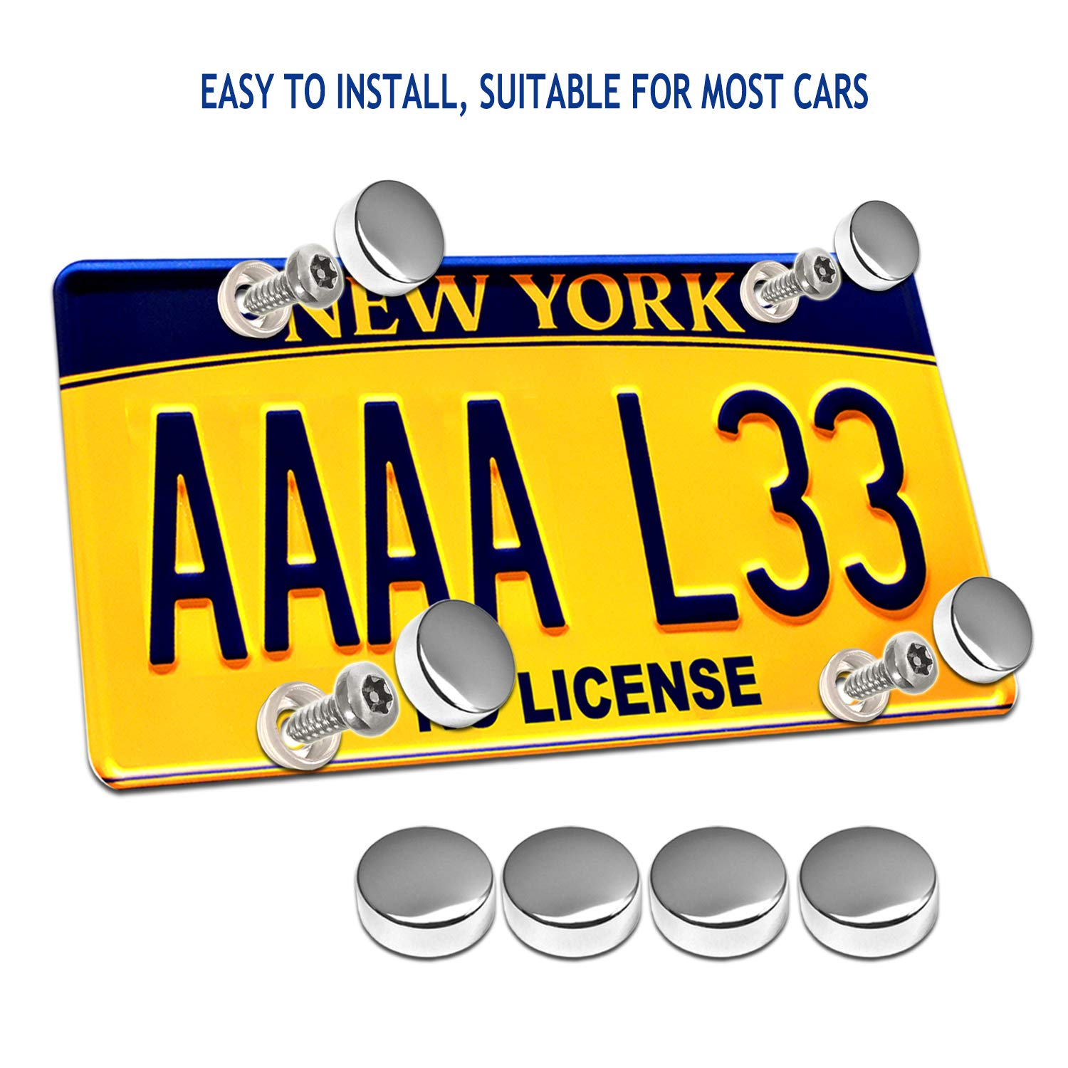 ZXFOOG anti Theft License Plate Screws- Stainless Steel Bolts Fasteners Kits for Car Tag Frame Holder, Tamper Resistant Mounting Hardware,1/4"(M6) Security Screw Set,Rust Proof,Chrome Screw Caps Cover - Chrome License Screws Caps image number 2
