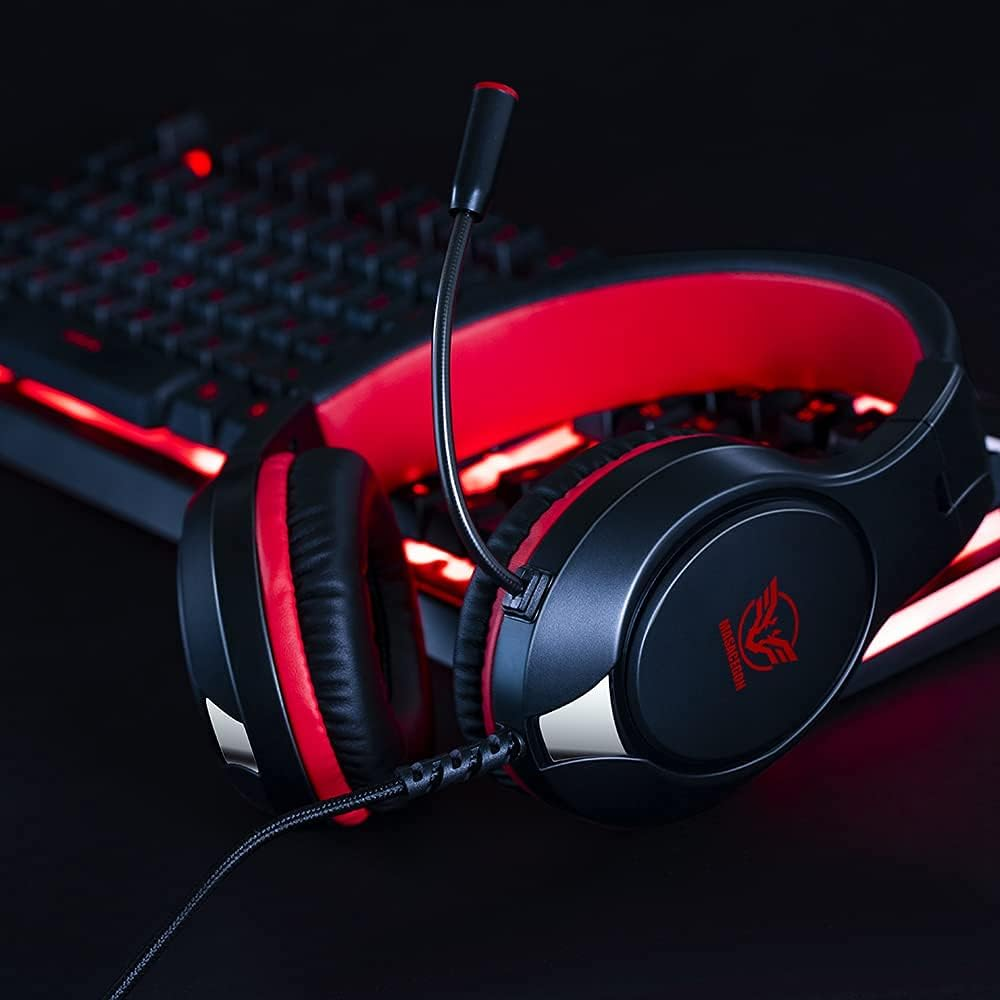 Gaming Headset for Nintendo Switch, Xbox One, PS4, PS5, Bass Surround and Noise Cancelling with Flexible Mic, 3.5Mm Wired Adjustable Over-Ear Headphones for Laptop PC Ipad Smartphones (Red-Black) image number 2