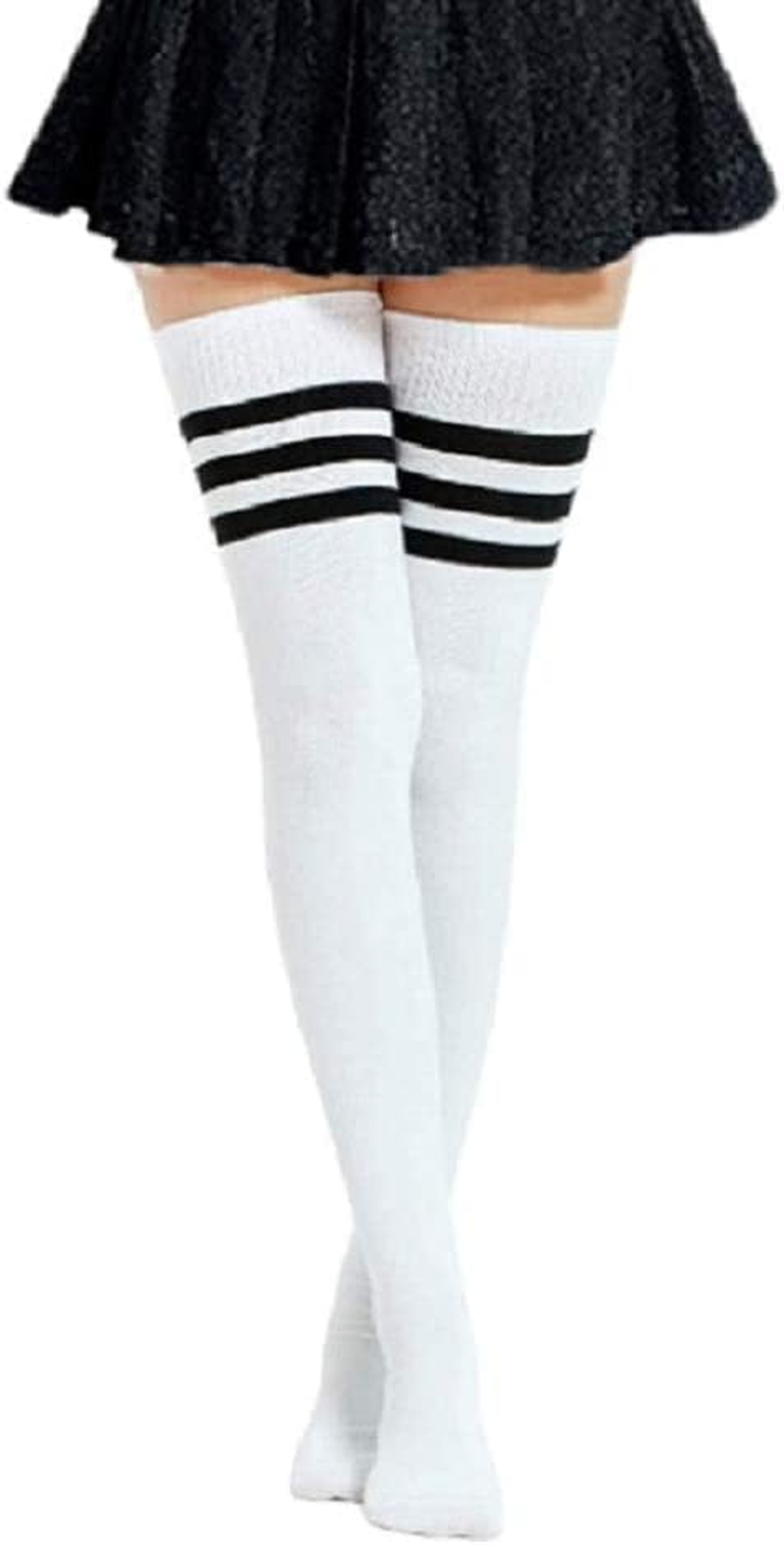 Extra Long Cotton Stripe Thigh High Socks over the Knee High plus Size Stockings