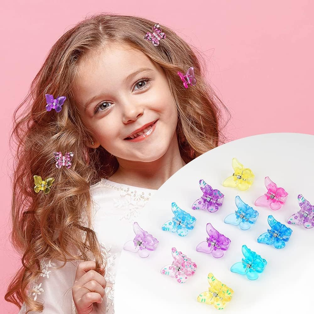 Pack of 12 Butterfly Hair Clips, Butterfly Hair Clips for Children, Hair Clips Small, Butterfly Hair Clip, Mini Claw Barrettes Mixed Colour, for Girls and Children image number 6
