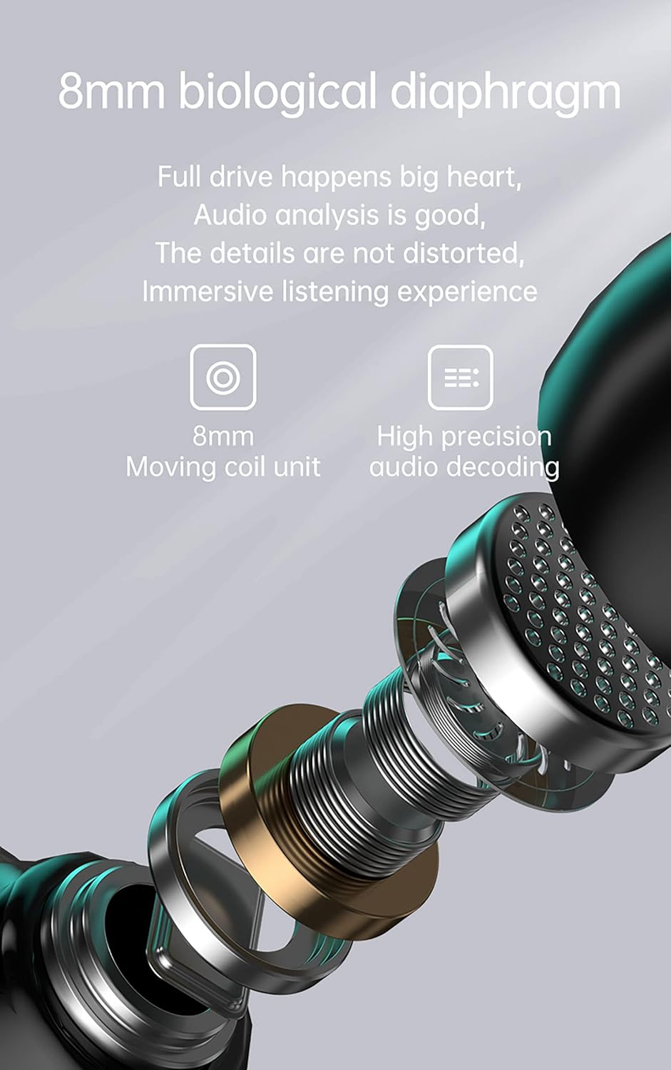 Ellenne Bluetooth 5.2 ANC Headphones - Futuristic Pattern - Simil Metal - Wireless M41 TWS Sport Waterproof Fitness Microphone HD Wireless Long Life M41 image number 2