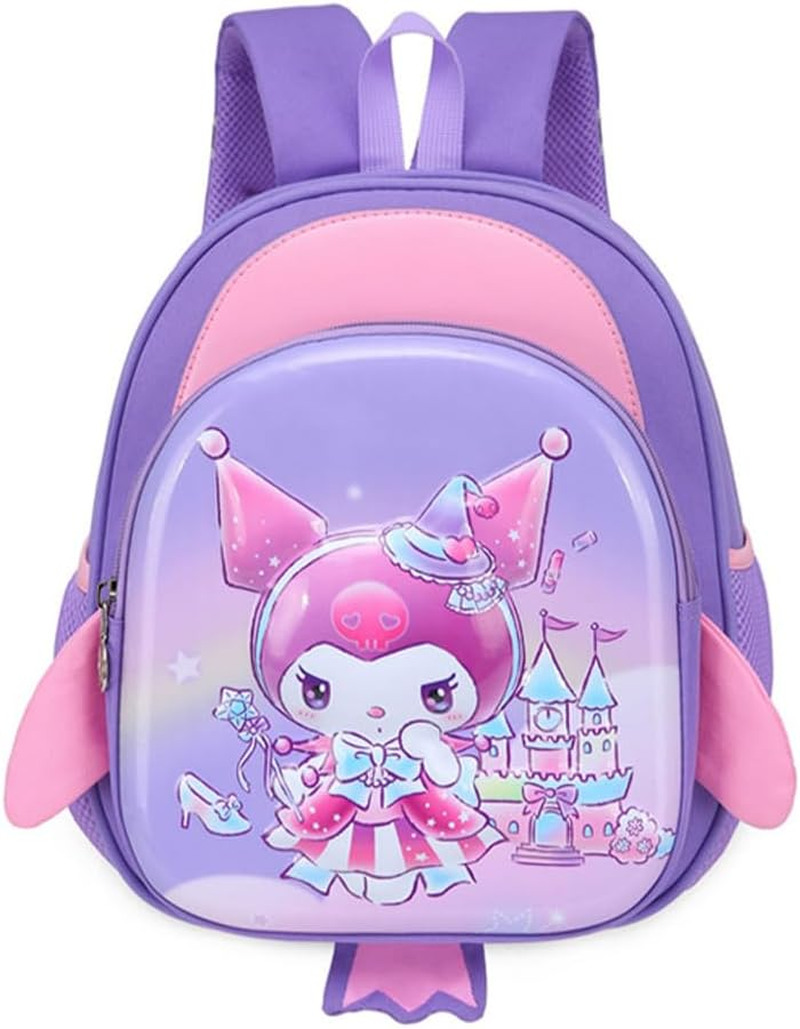 Kindergarten School Bag, Cute Cartoon Backpack, Load-Reducing Backpack, with Reflective Strips, Large Capacity, Multiple Pockets, Waterproof, Suitable for 3-6 Years Old (Purple)