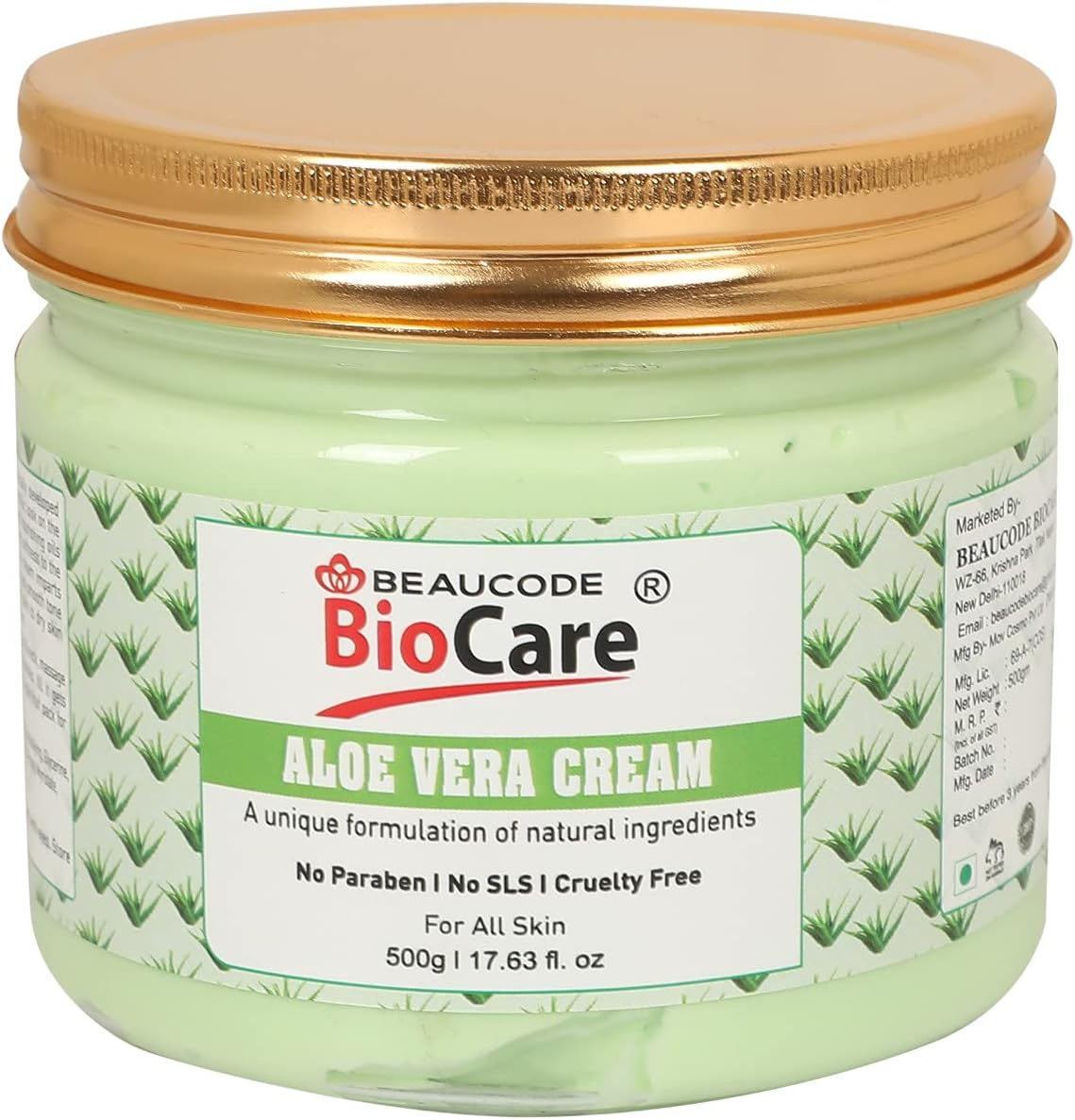 BEAUCODE Biocare Aloevera Cream for Face & Body | Moisturizer| Whitening and Brightening | Face Cream | Body Cream | Softening and Nourishing Cream (500G image number 3