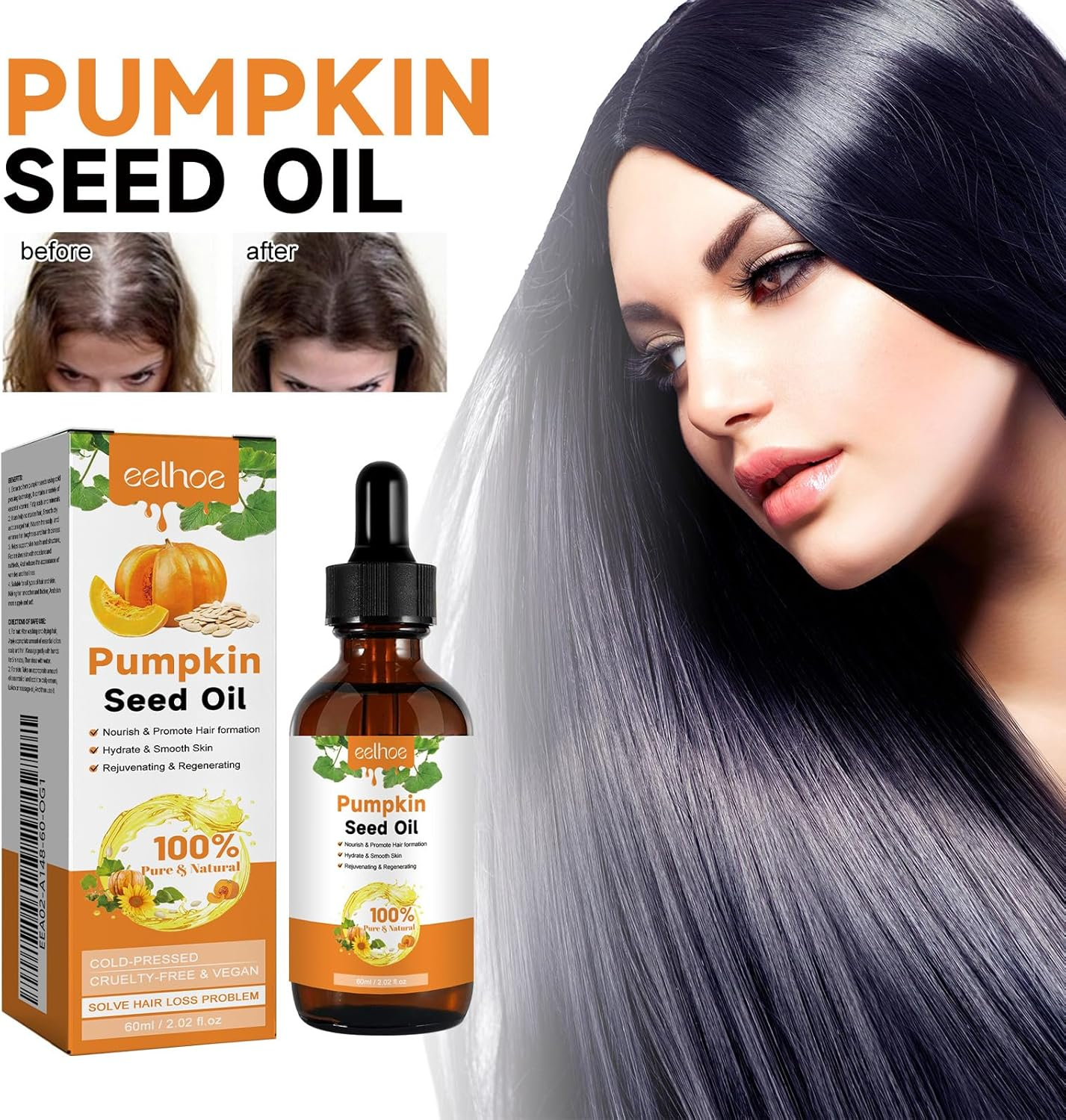YSHIGUING Pumpkin Oil for Hair Growth, Organic Pumpkin Seed Oil for Hair, Eyelashes & Eyebrows, Skin, Massage, Soothing，Hair Oil - Antiaging Pumpkin Oil Extract - Hair Essential Oil image number 4